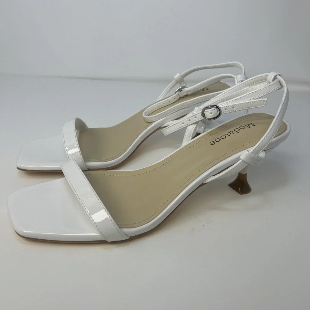 Modatope Women's Strappy Heeled Sandals White Patent Square Toe Size 9 NIB